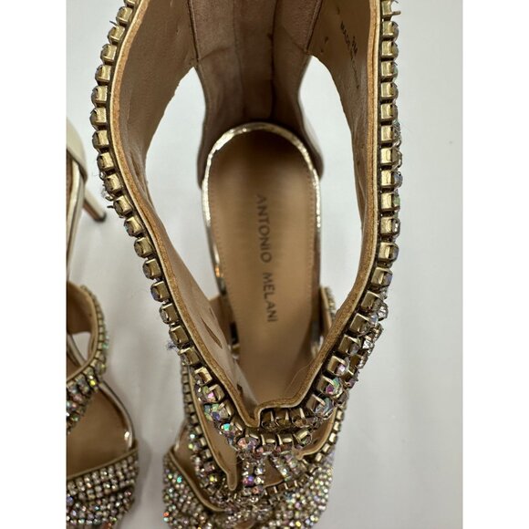 Antonio Melani Shoes Size 9 Gold Bling Leather Holiday Dress Up Rhinestone - Picture 5 of 12